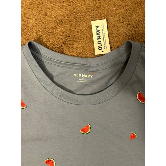 OLD NAVY BLUE CREW NECK MENS SHORT SLEEVE SHIRT M BLUE MELON THEME PRINT COTTON - Picture 2 of 6